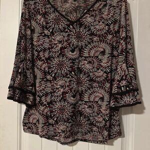 Sami & Jo Black, Burgundy, Gray, and White Firework Print Blouse